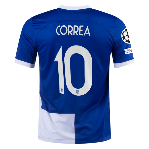Image of Nike Atletico Madrid Angel Correa Away Jersey w/ Champions League Patches 23/24