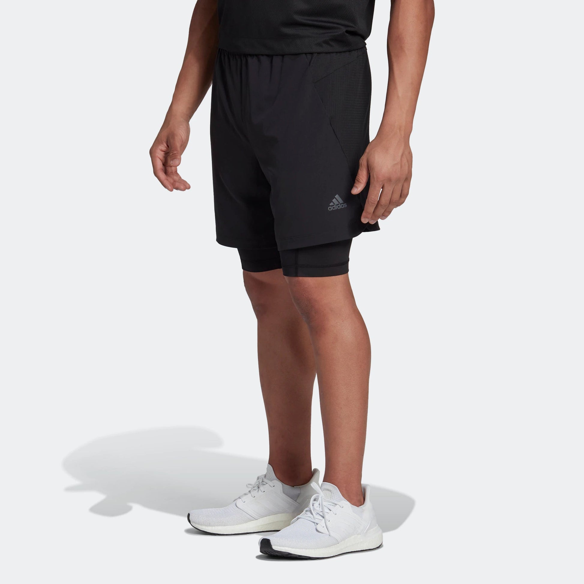 Men's adidas Hiit Spin Sho 2 In 1 Leggings Elastic Waistband Sports Shorts Black