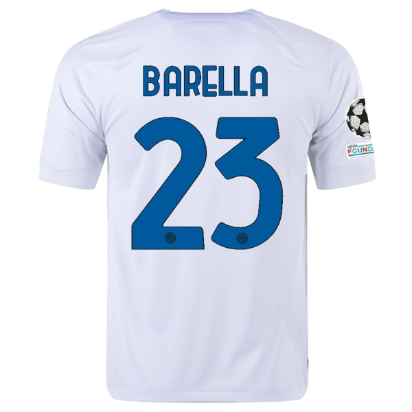 Image of Nike Inter Milan Nicolò Barella Away Jersey w/ Champions League + Copa Italia Pa
