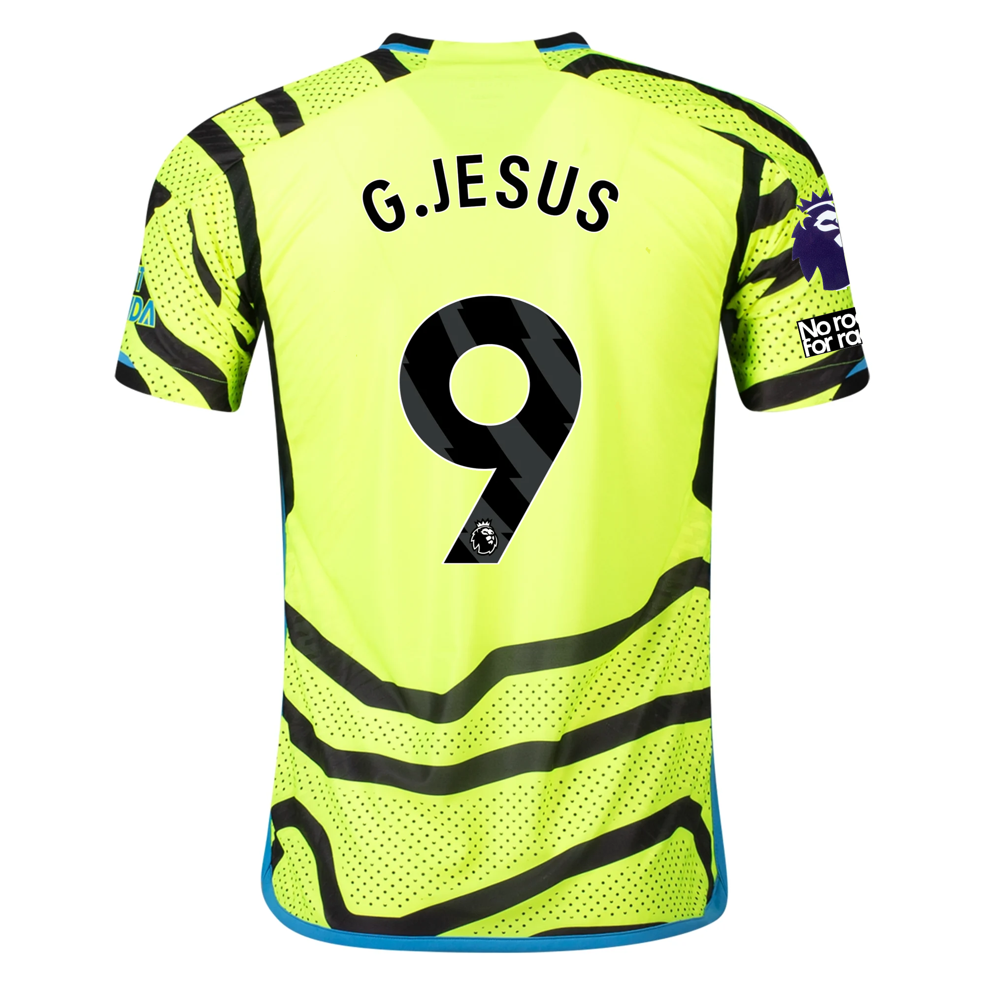 Image of adidas Arsenal Authentic Gabriel Jesus Away Jersey w/ EPL + No Room For Racism P