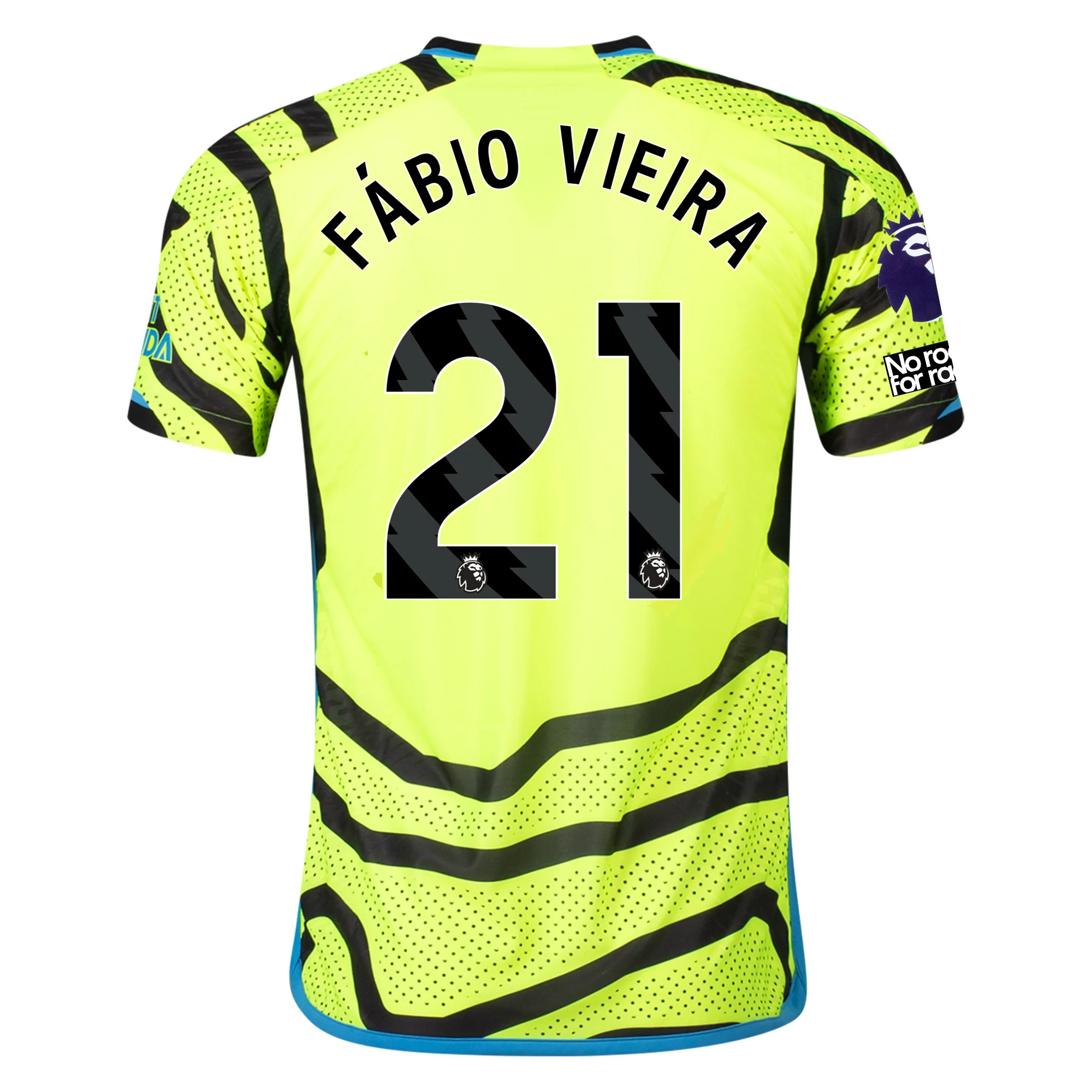 Image of adidas Arsenal Authentic Fabio Vieira Away Jersey w/ EPL + No Room For Racism Pa