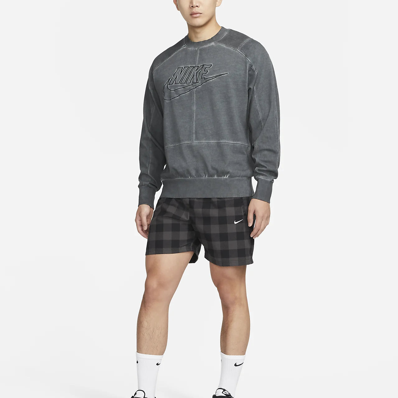 Image of Nike Plaid Straight Casual Shorts Black Gray DQ5187-010