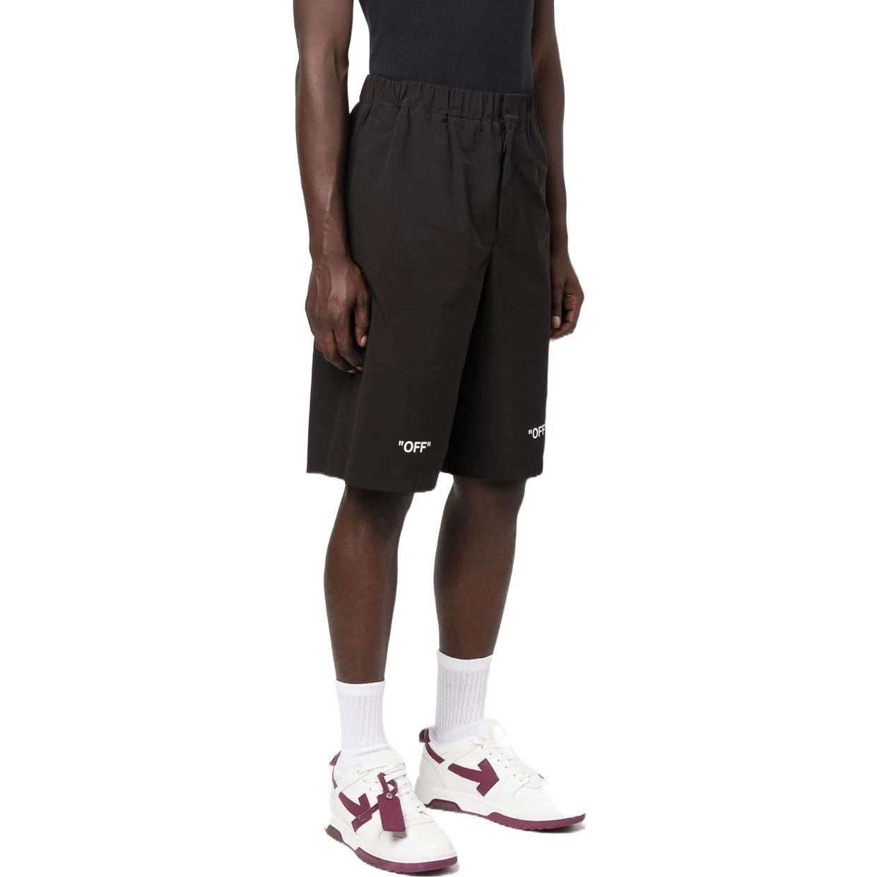 Image of OFF-WHITE FW22 Solid Color Logo Printing Elastic Waistband Shorts Version Black