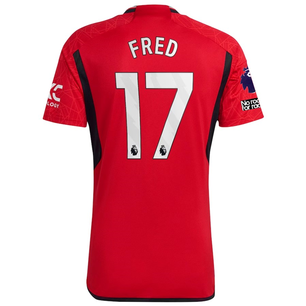 Image of adidas Manchester United Fred Heimtrikot 23/24 mit EPL + No Room For Racism-Aufnäher
