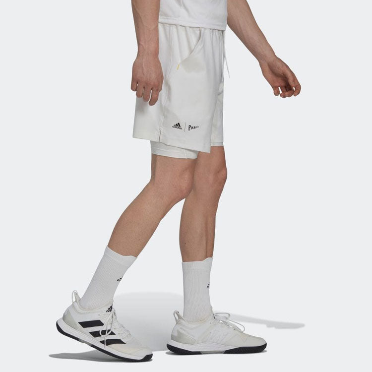 Image of Men's adidas Solid Color 2 In 1 Athleisure Casual Sports Straight Tennis Shorts