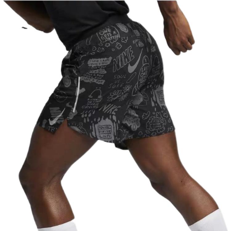 Image of Nike Full Print Pattern Casual Sports Straight Running Shorts Men's Black AT7808