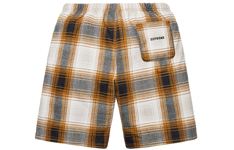 Image of Supreme FW18 Nike Plaid Sweatshort Mustard SUP-FW18-538