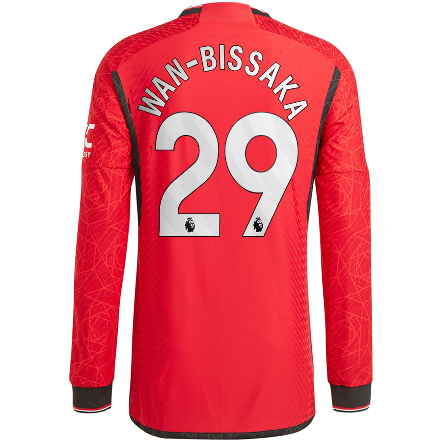 Image of adidas Manchester United Authentic Aaron Wan-Bissaka Long Sleeve Home Jersey w/