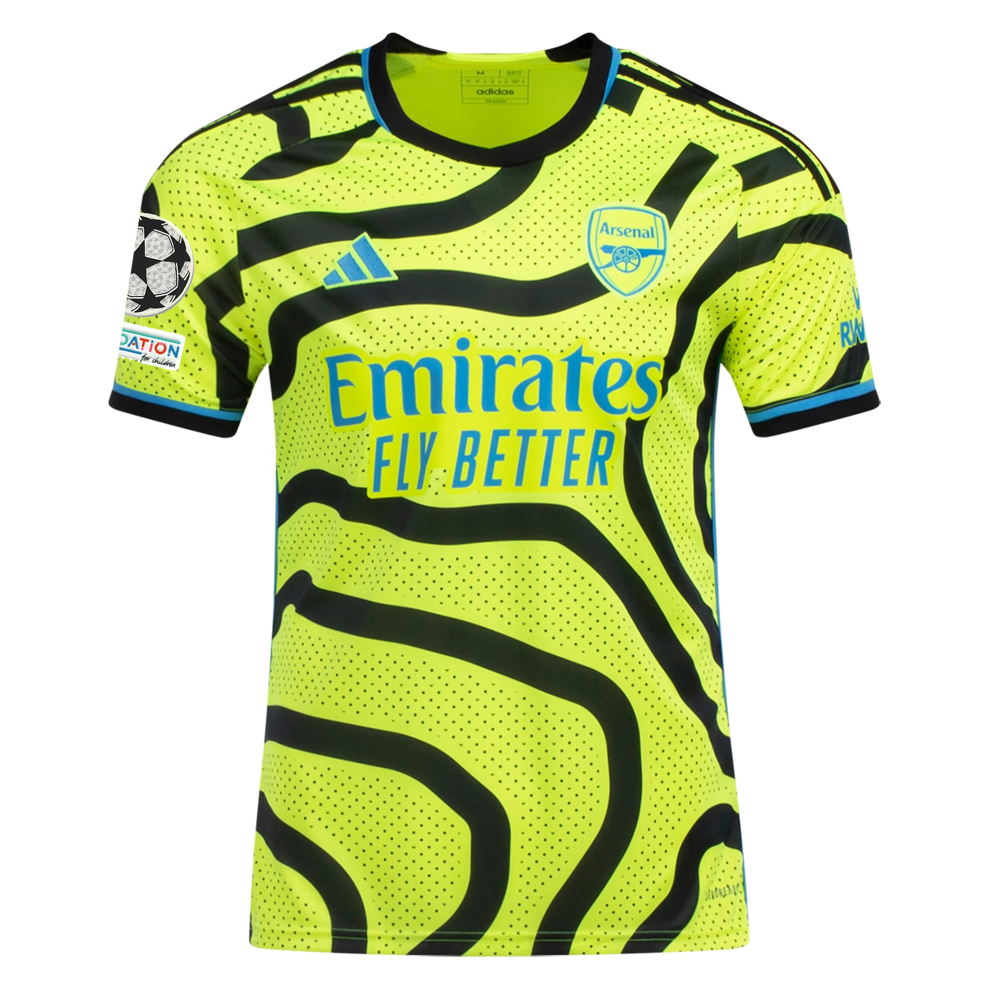 Image of adidas Arsenal Away Jersey w/ Champions League Patches 23/24 (Team Solar Yellow/