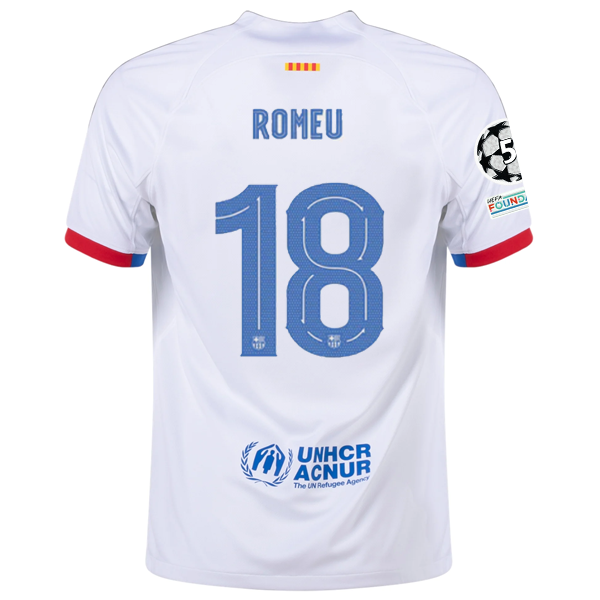 Nike Barcelona Oriol Romeu Away Jersey w/ Champions League Patches 23/24 (White/