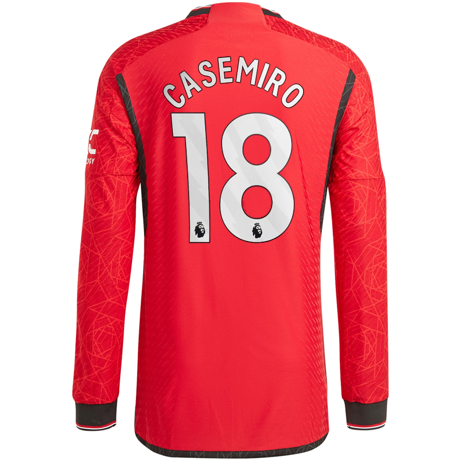 Image of adidas Manchester United Authentic Casemiro Long Sleeve Home Jersey w/ EPL + No