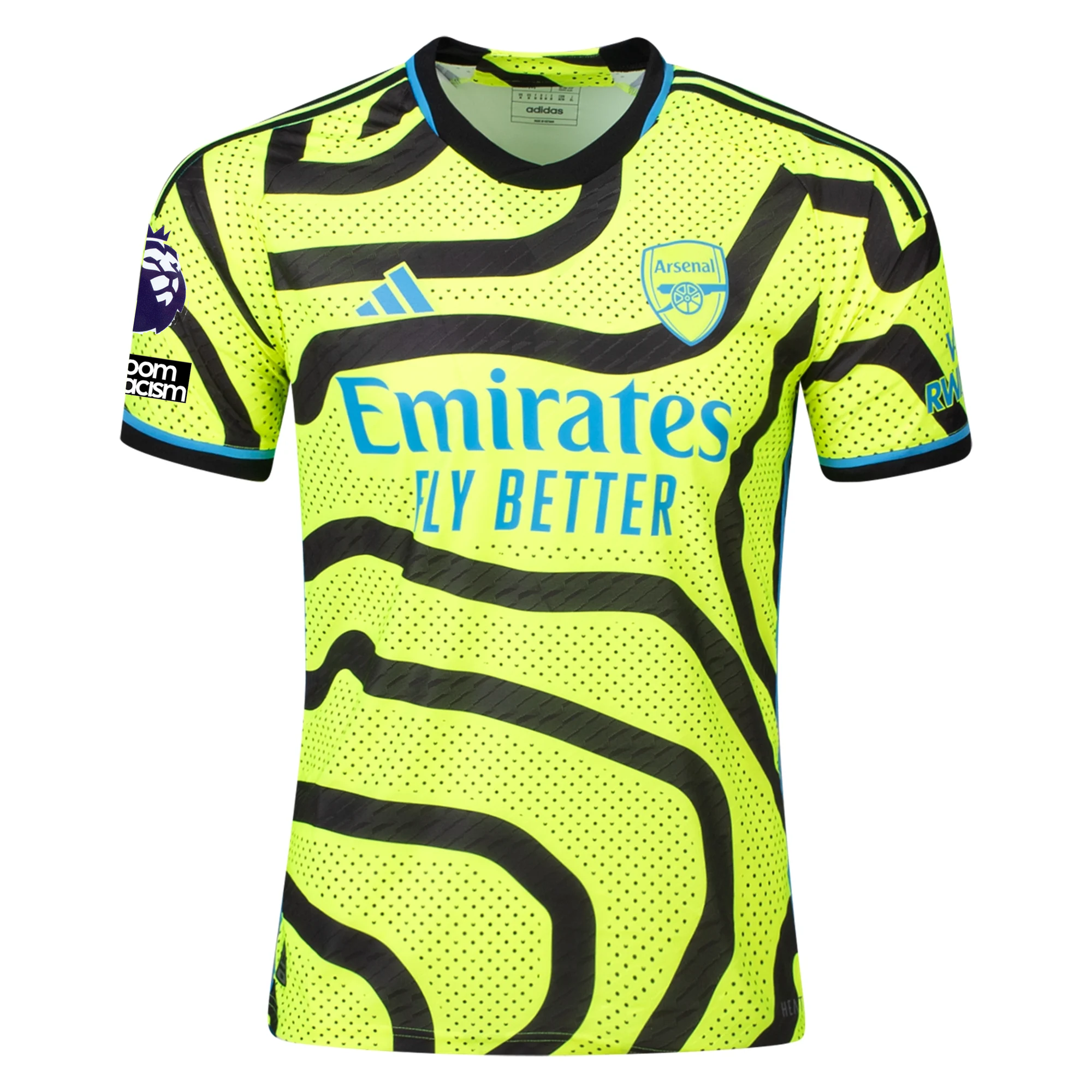 adidas Arsenal Authentic William Saliba Auswärtstrikot mit EPL + Kein Platz für Rassismus