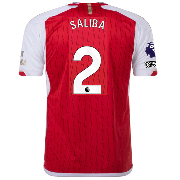Image of adidas Arsenal William Saliba Home Jersey 23/24 w/ EPL + No Room For Racism Patc