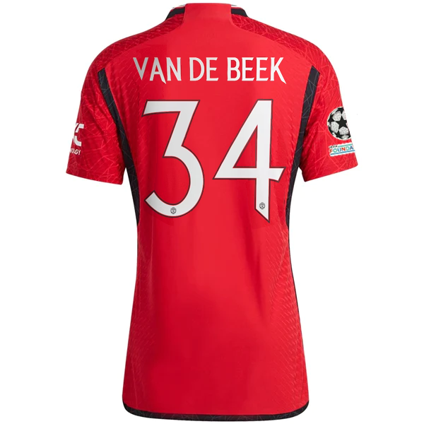 Image of adidas Manchester United Authentic Donny van de Beek Home Jersey 23/24 w/ Champi