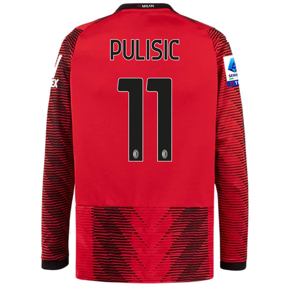 Puma AC Milan Christian Pulisic Long Sleeve Home Jersey w/ Serie A Patch 23/24 (