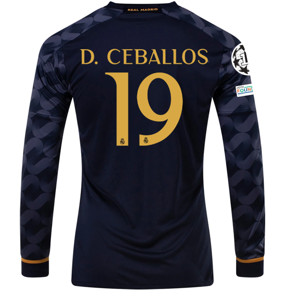 Image of adidas Real Madrid Dani Ceballos Long Sleeve Away Jersey w/ Champions League + C