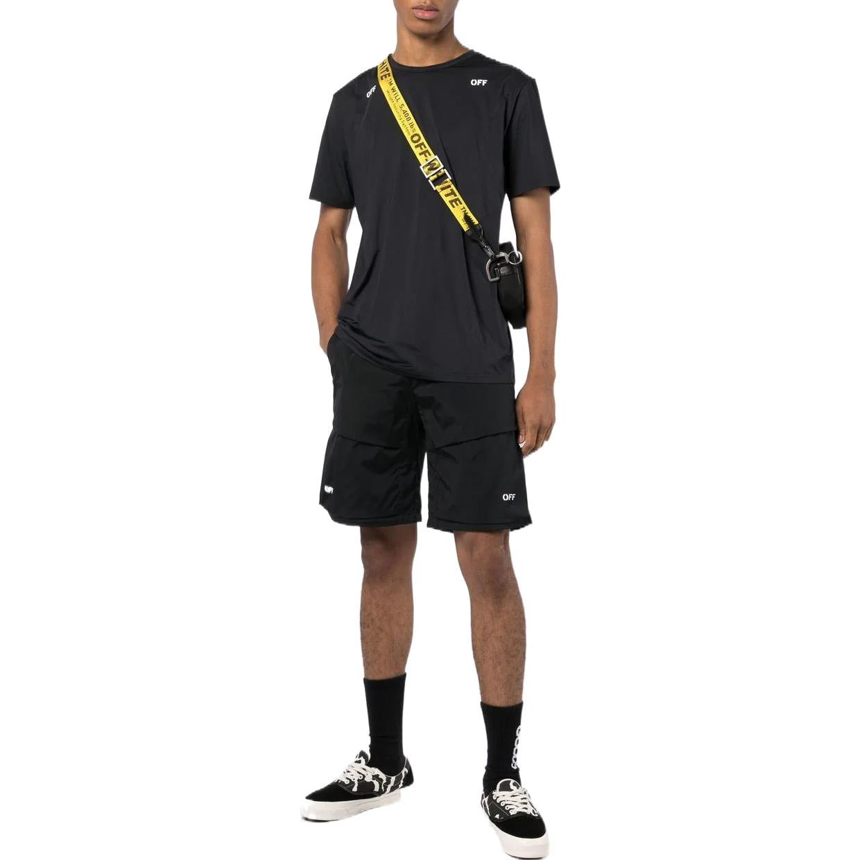 Image of Men's OFF-WHITE SS22 Solid Color Drawstring Straight Shorts Black OMVH019C99FAB0