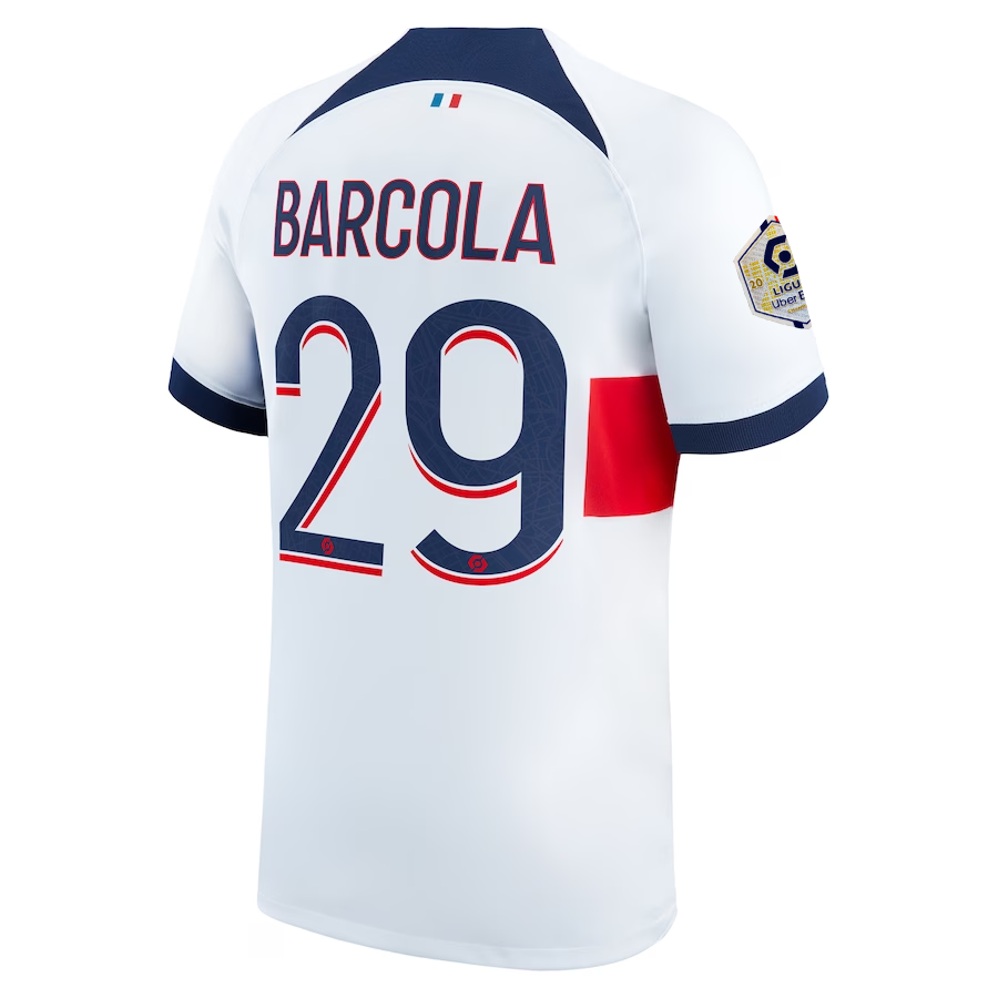 Nike Paris Saint-Germain Bradley Barcola Away Jersey w/ Ligue 1 Patch 23/24 (Whi