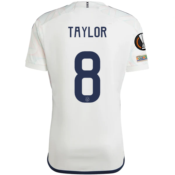 Image of adidas Ajax Kenneth Taylor Away Jersey w/ Europa League Patches 23/24 (Core Whit