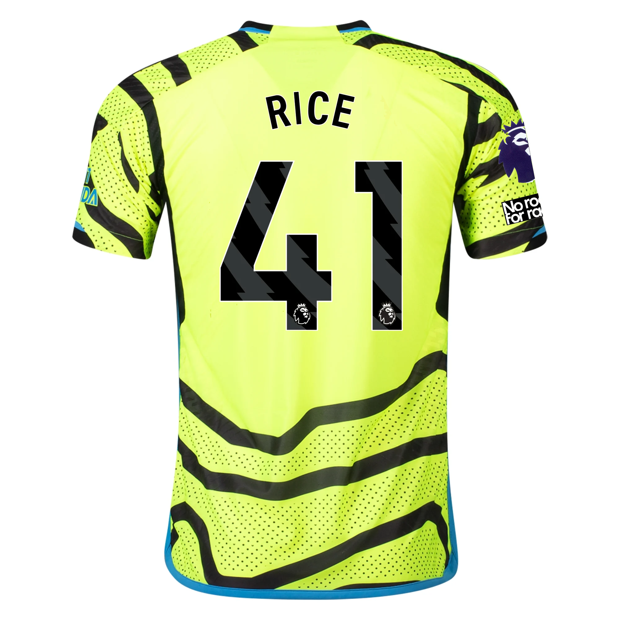 Image of adidas Arsenal Authentic Declan Rice Away Jersey w/ EPL + No Room For Racism Pat