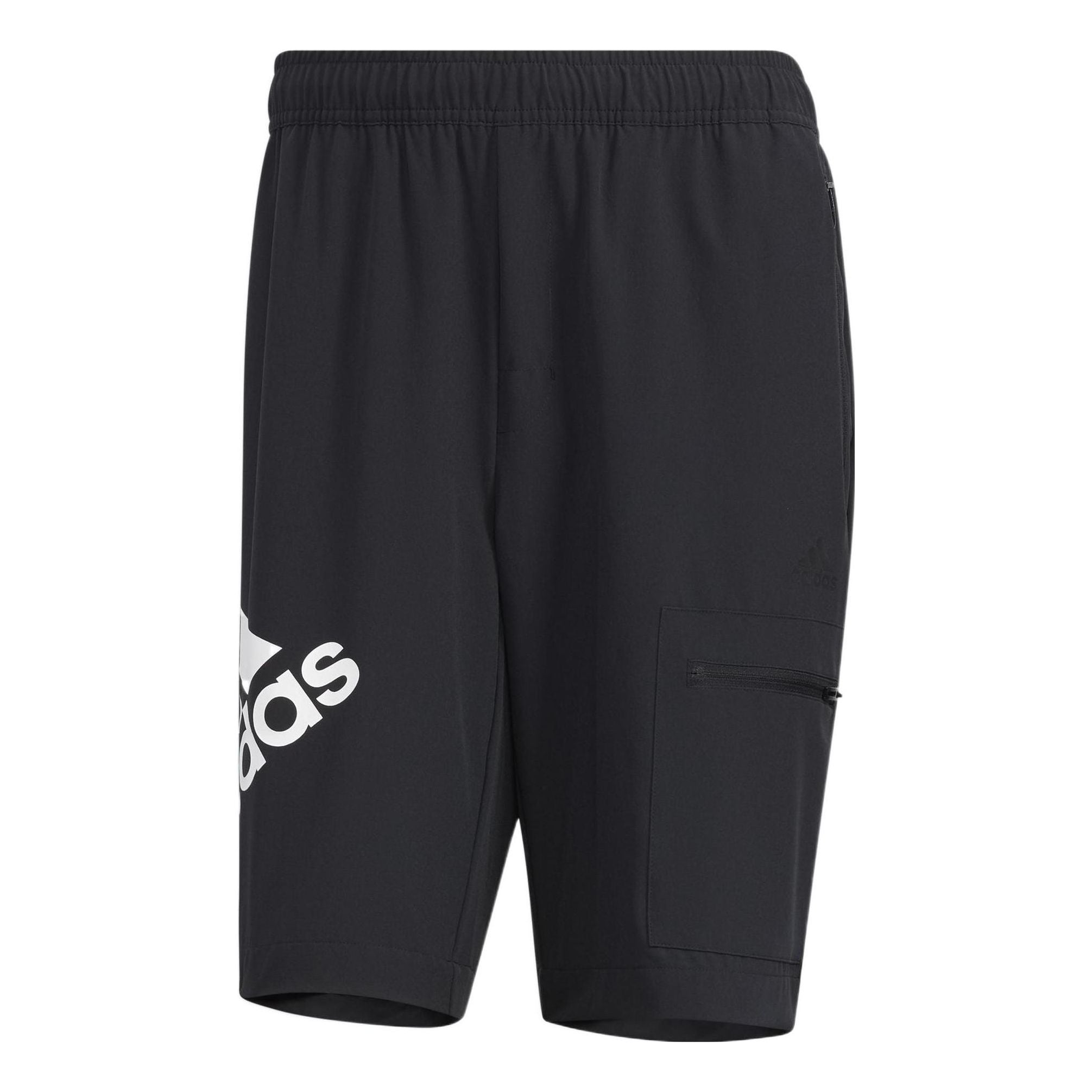 Image of Men's adidas Solid Color Alphabet Logo Straight Sports Shorts Black HE7417
