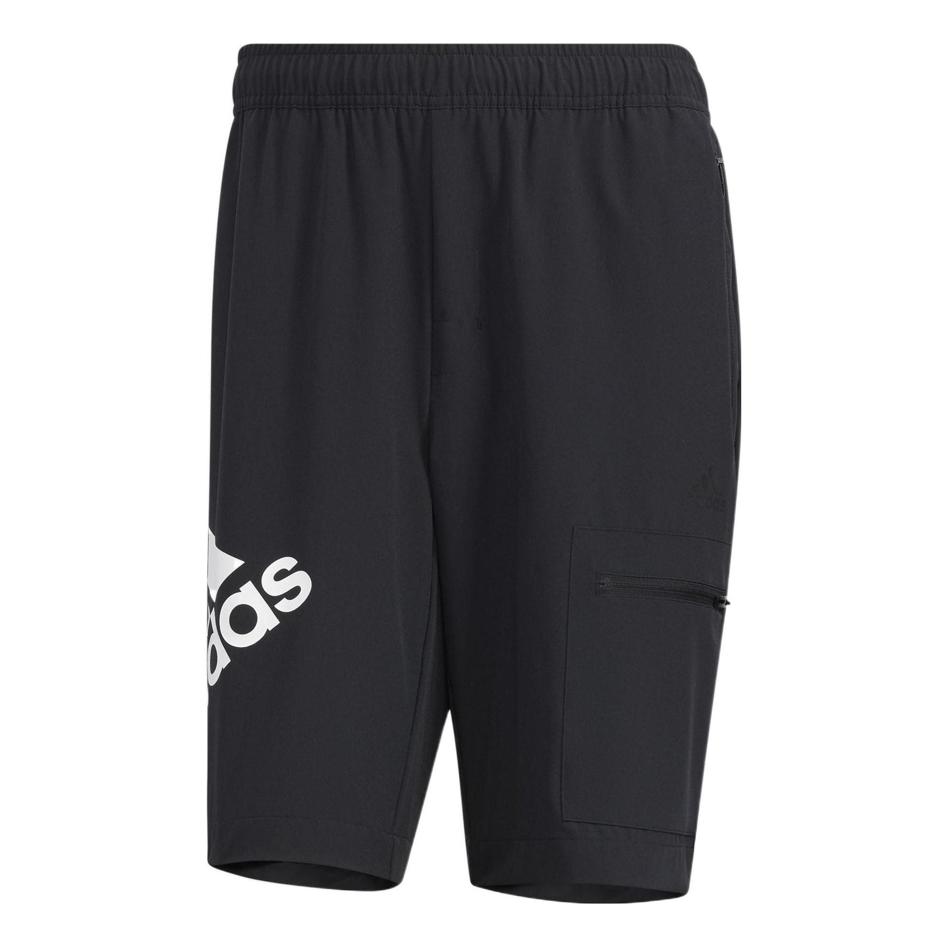 Men's adidas Solid Color Alphabet Logo Straight Sports Shorts Black HE7417