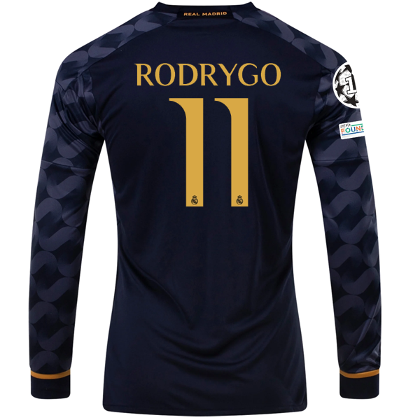 Image of adidas Real Madrid Rodrygo Langarm-Auswärtstrikot mit Champions League + Club Wo