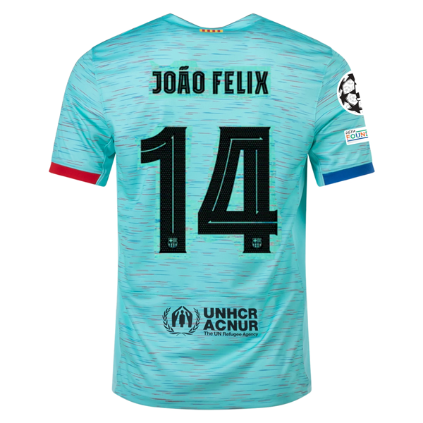 Image of Nike Barcelona João Félix Third Jersey w/ Champions League Patches 23/24 (Light