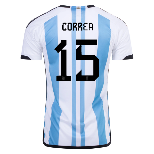 Image of adidas Argentina Angel Correa Three Star Home Jersey w/ World Cup Champion Patch