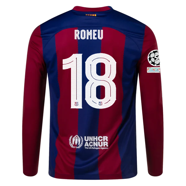 Nike Barcelona Home Oriol Romeu Long Sleeve Jersey w/ Champions League Patches 2