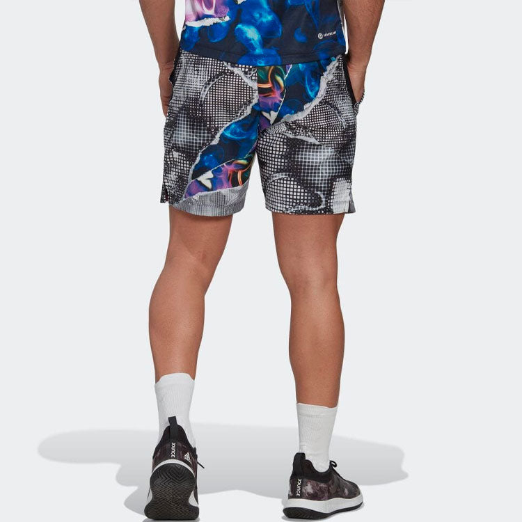 Men's adidas Pattern Full Print Casual Tennis Sports Shorts Gray HG6420