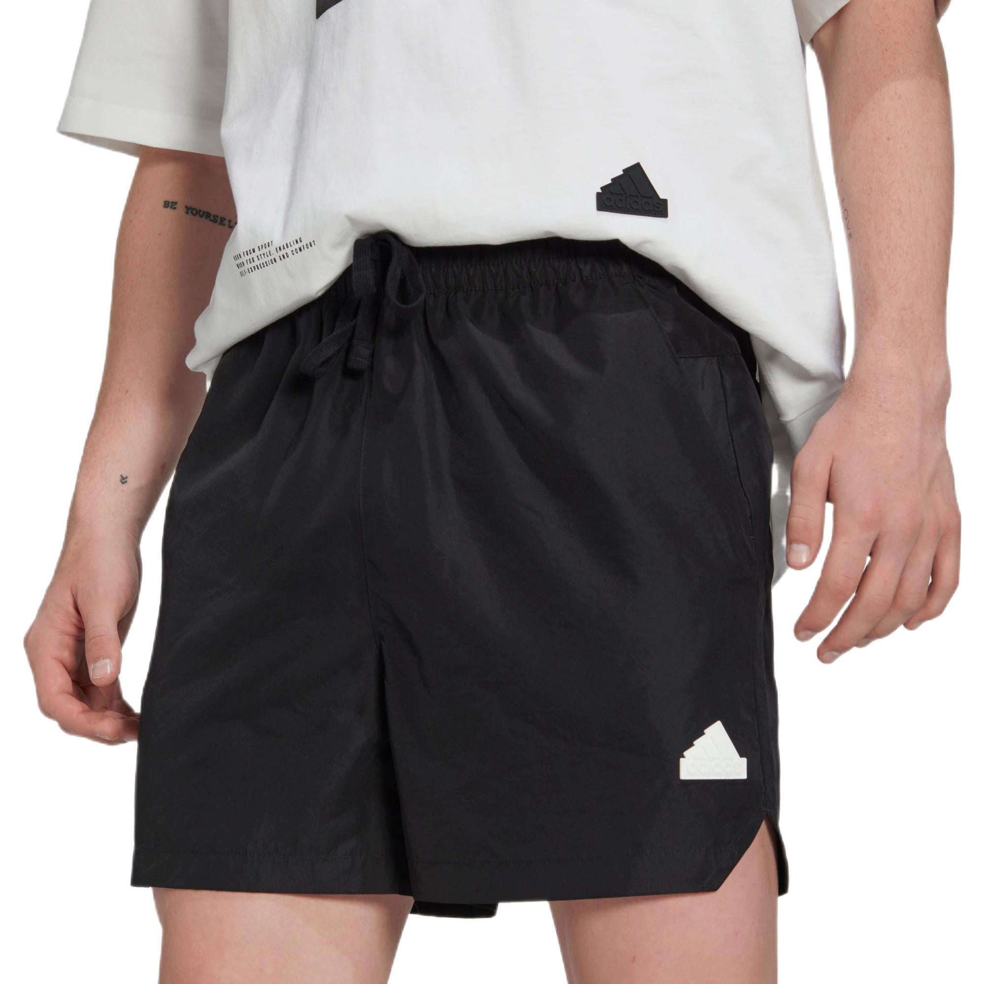 Image of Men's adidas Solid Color Casual Logo Straight Sports Shorts Black HN1935