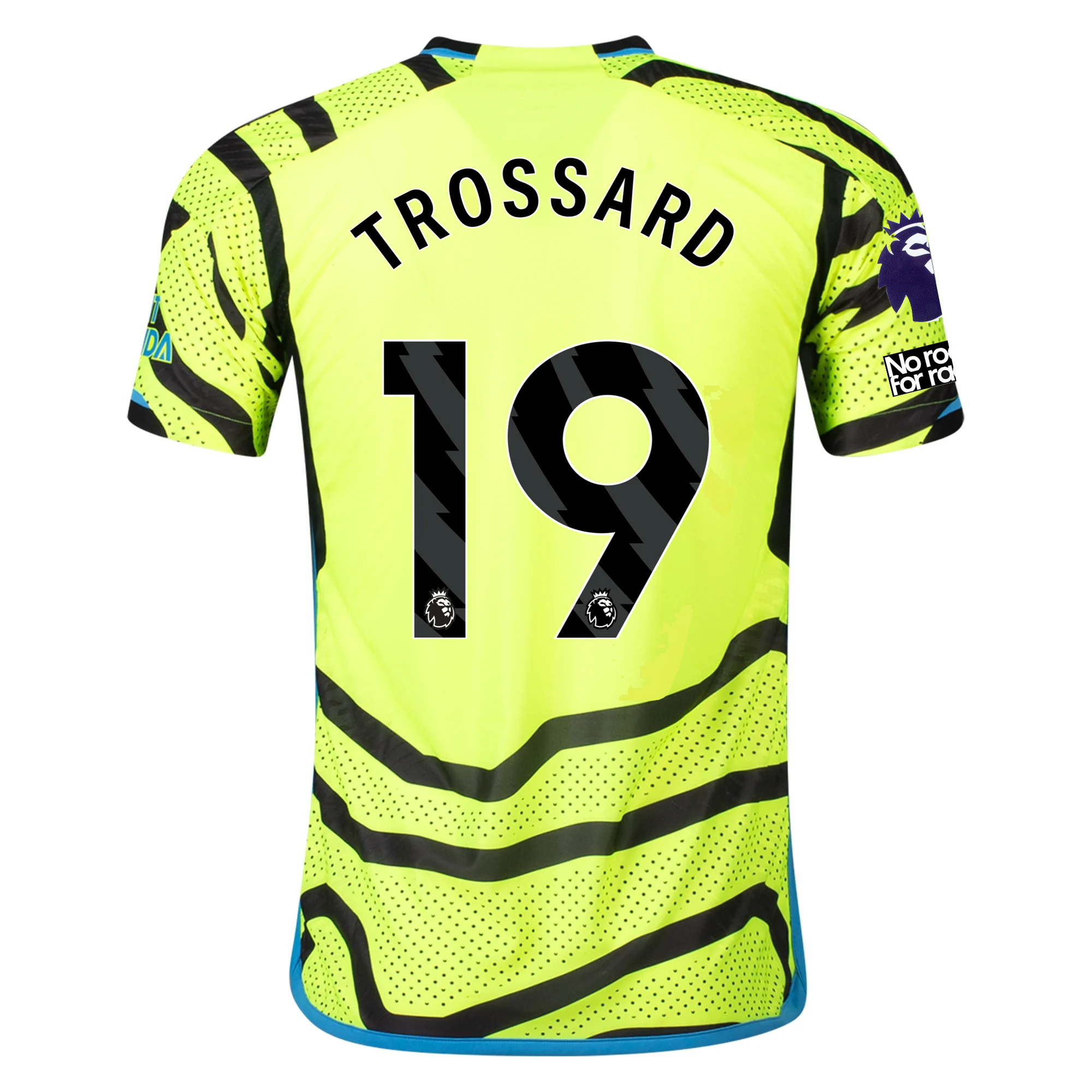 Image of adidas Arsenal Authentic Leandro Trossard Away Jersey w/ EPL + No Room For Racis