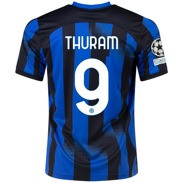 Image of Nike Inter Milan Marcus Thuram Home Jersey w/ Champions League + Copa Italia Pat