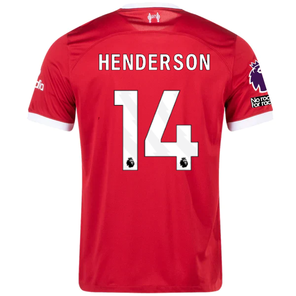 Image of Nike Liverpool Jordan Henderson Home Jersey w/ EPL + No Room For Racism Patches