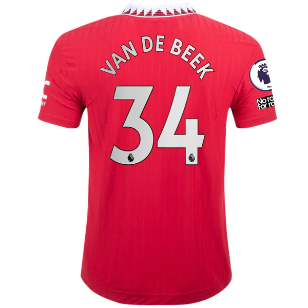 adidas Manchester United Authentisches Donny Van de Van Beek Heimtrikot mit EPL + Nr