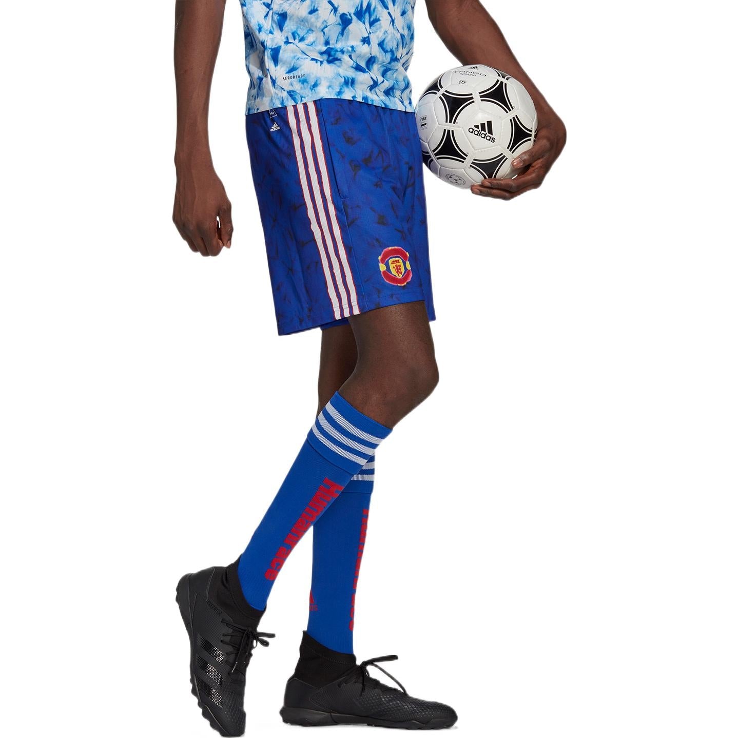 adidas Stripe Full Print Sports Soccer/Football Shorts Blue GJ9085