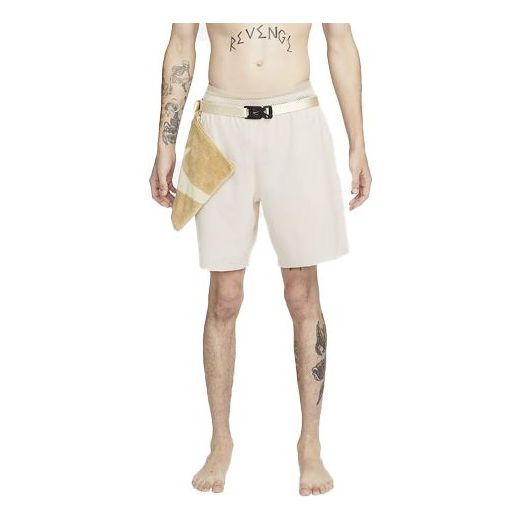 Men's Nike x MMW Crossover Solid Color Yoga 3 In 1 Sports Shorts Cream Yellow DD
