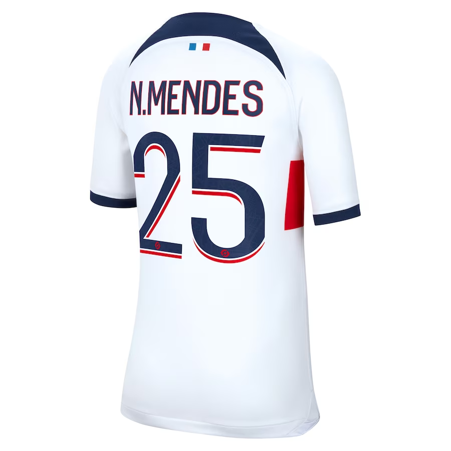 Nike Youth Paris Saint-Germain Nuno Mendes Away Jersey 23/24 (White/Midnight Nav