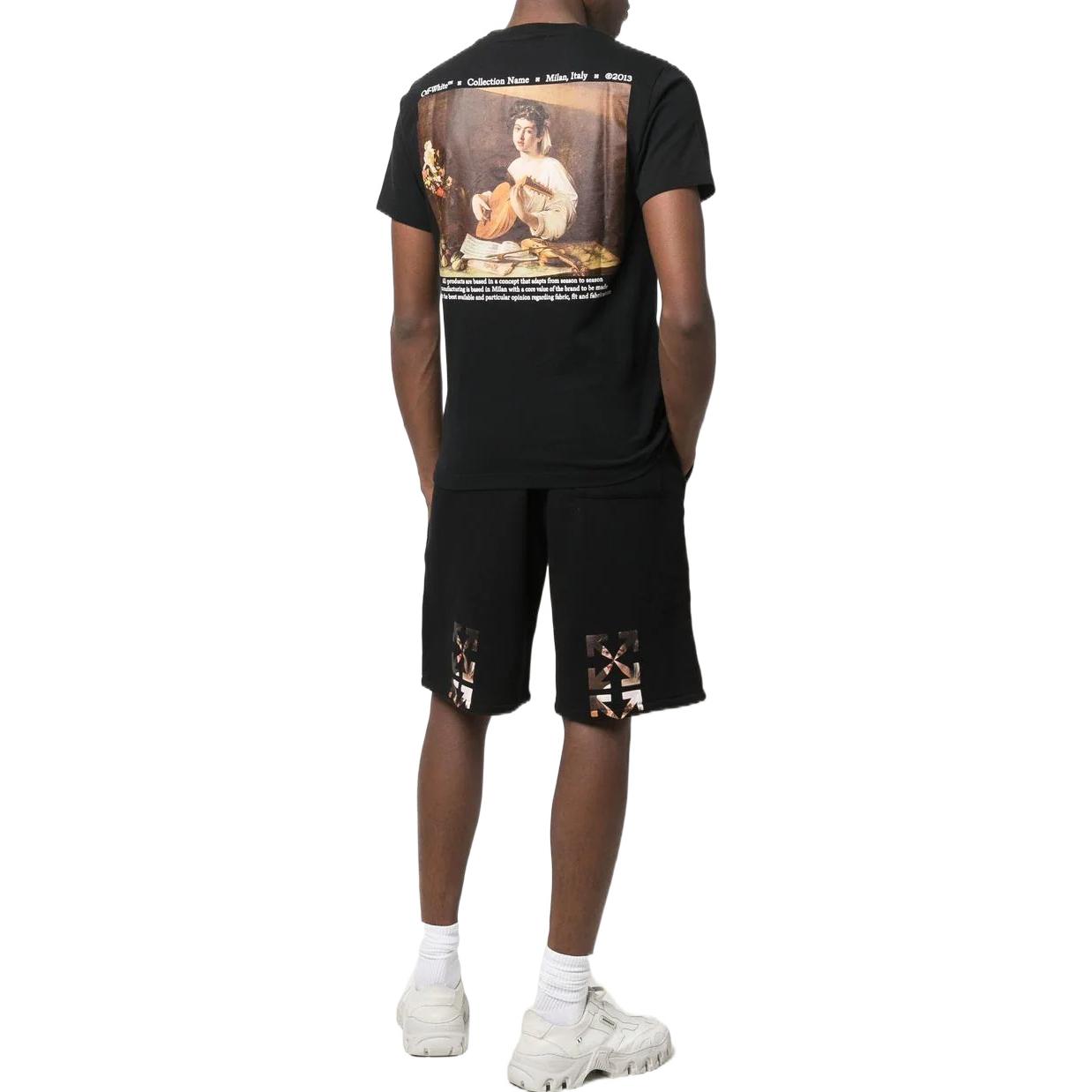 Men's OFF-WHITE Caravaggio Logo Printing Solid Color Sports Shorts Black OMCI013