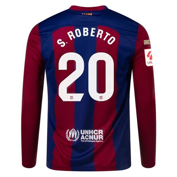 Image of Nike Barcelona Sergi Roberto Home Long Sleeve Jersey 23/24 w/ La Liga Champions