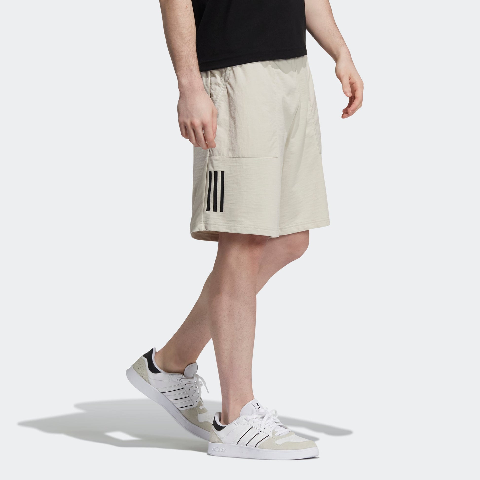 adidas neo M Sw Knit Ut Sh Big Pocket Stripe Loose Sports Shorts Creamy White H4
