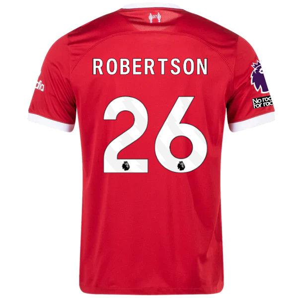 Nike Liverpool Andy Robertson Home Jersey w/ EPL + No Room For Racism Patches 23