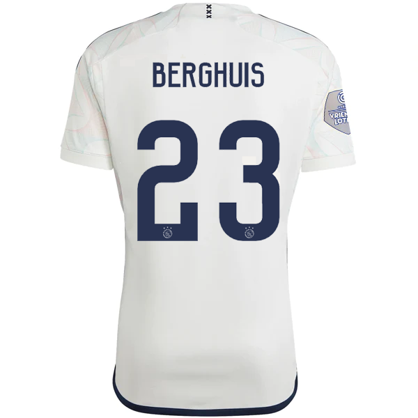 adidas Ajax Steven Berghuis Auswärtstrikot mit Eredivise League Patch 23/24 (Kernweiß).