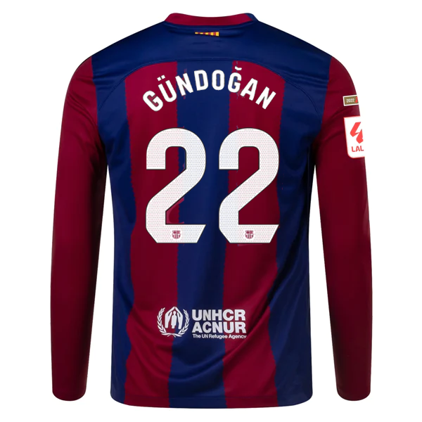 Nike Barcelona Ilkay Gundogan Home Long Sleeve Jersey 23/24 w/ La Liga Champions