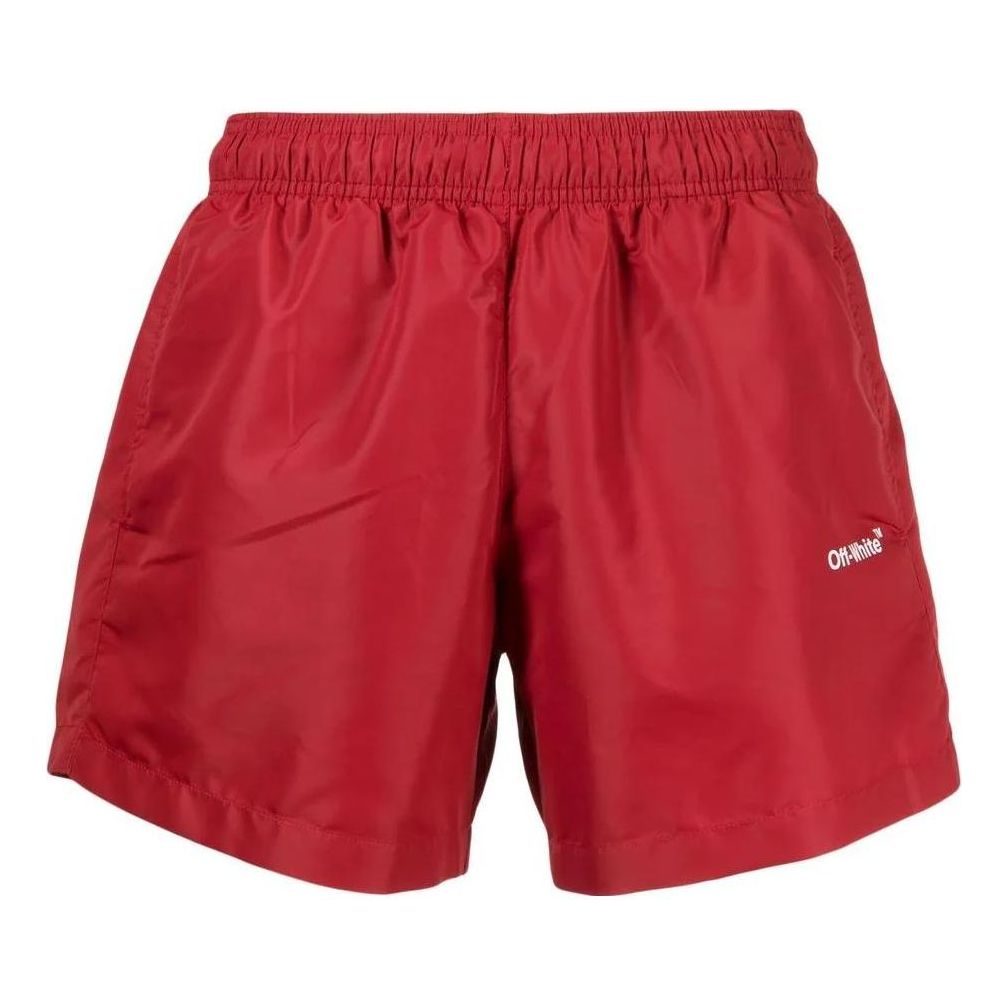 Image of Men's OFF-WHITE SS22 Solid Color Logo Printing Shorts Red OMFA012F22FAB0011290