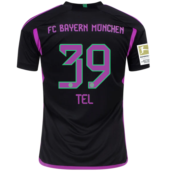 adidas Bayern München Mathys Tel Auswärtstrikot mit Bundesliga Champions Patch 23/24