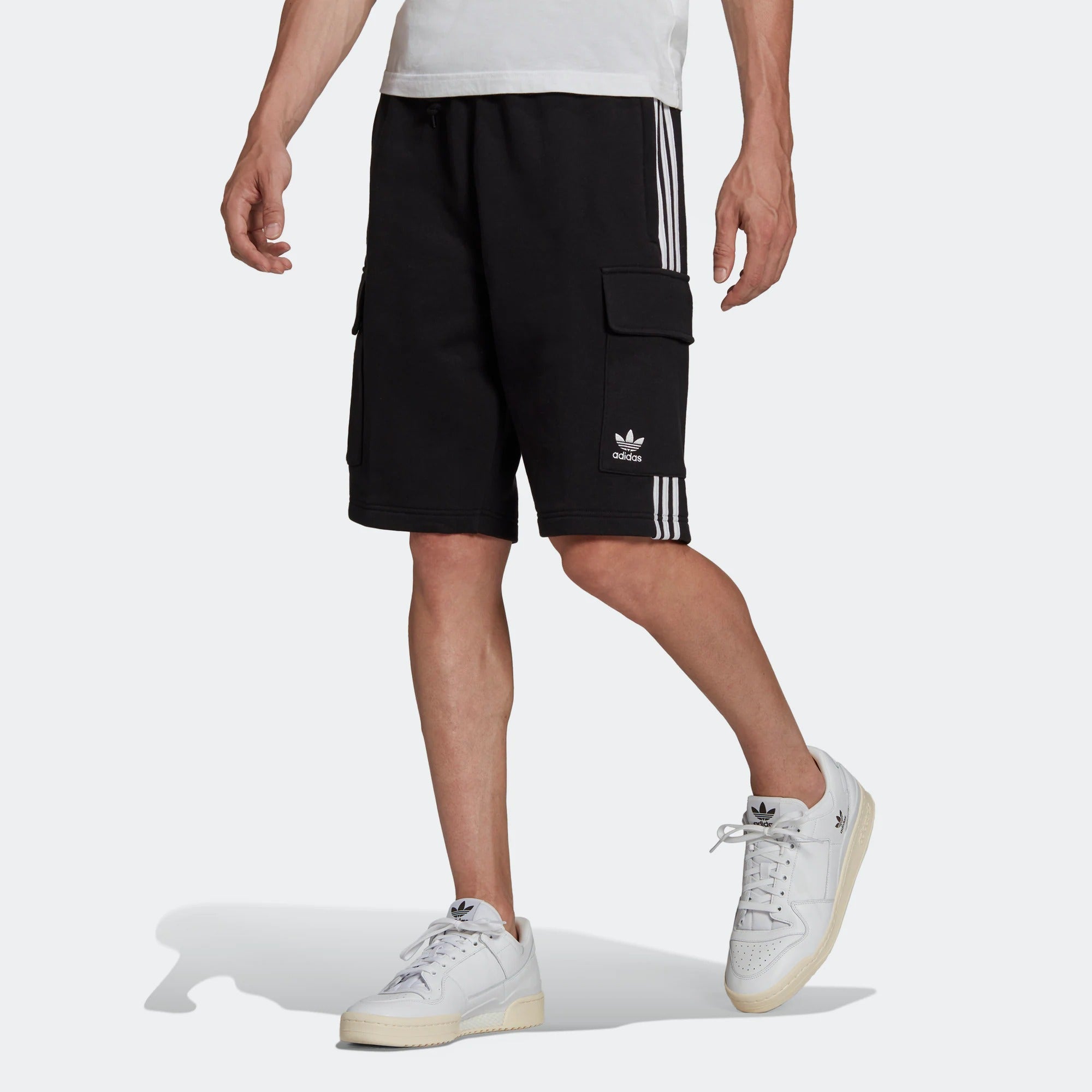 Image of adidas originals Solid Color Stripe Cargo Pocket Sports Shorts Black HB9542