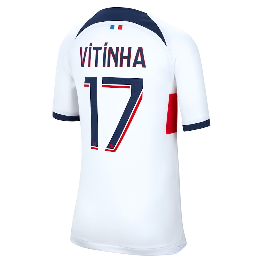 Nike Youth Paris Saint-Germain Vitinha Auswärtstrikot 23/24 (Weiß/Mitternachtsmarineblau)