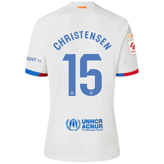 Image of Nike Barcelona Christensen Authentic Match Away Jersey 23/24 w/ LaLiga Patches (